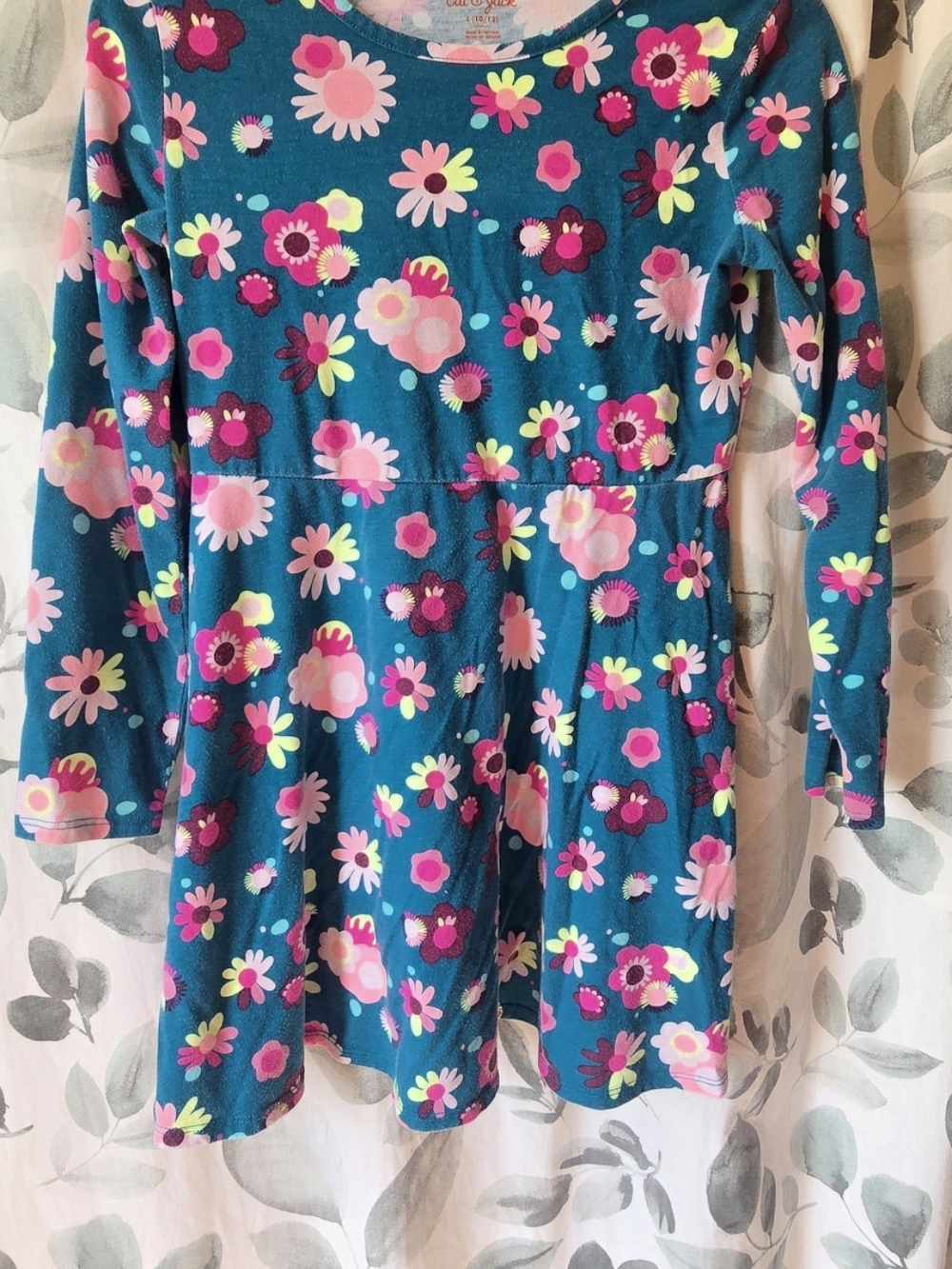 Cat & Jack Teal Floral Long-Sleeve Knit Dress